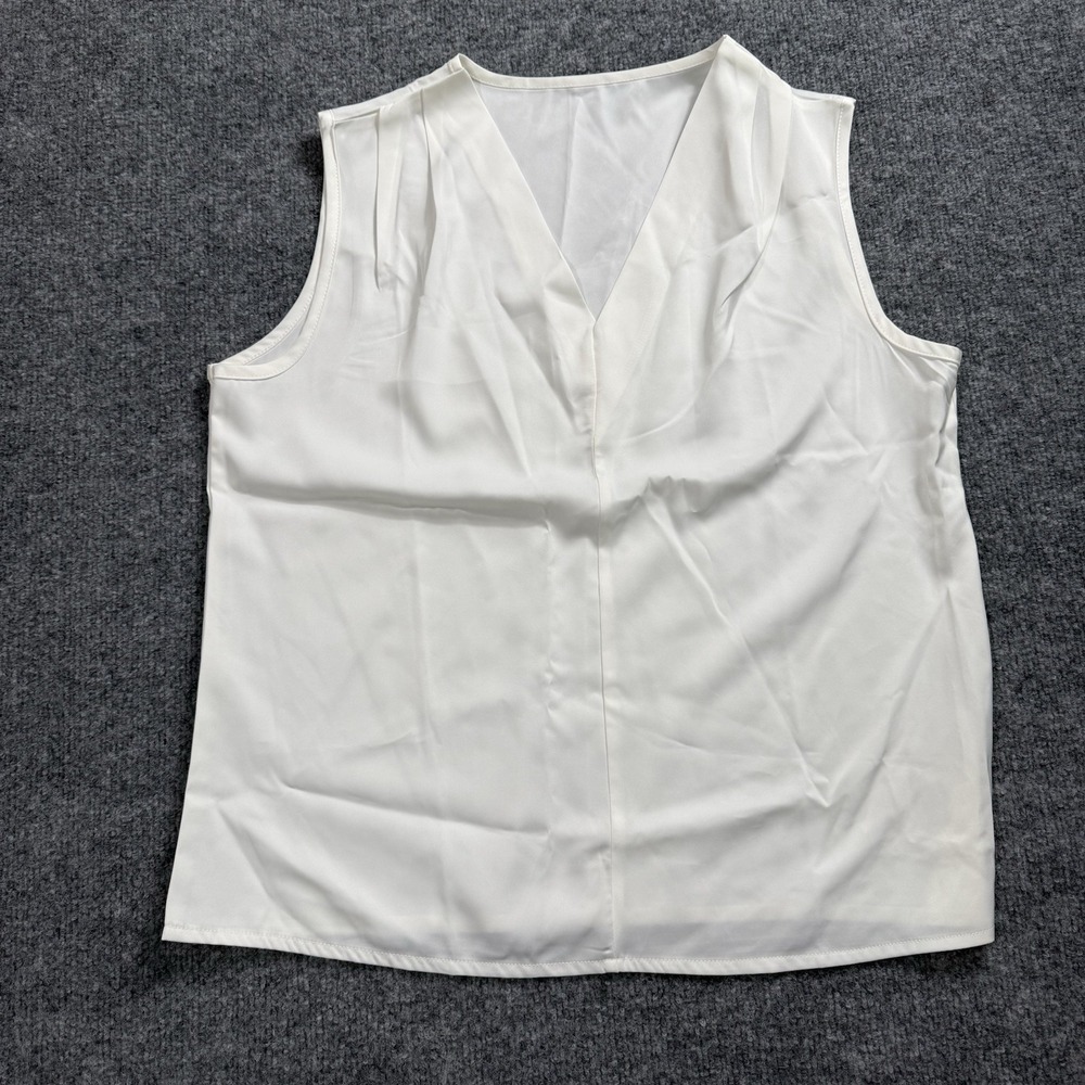 White Sleeveless V-Neck Blouse Tank Top Vest Lightweight Button Front Sz Large - Picture 1 of 7